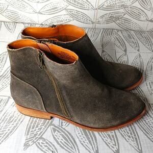 Kork Ease Riley Ankle Boots Taupe Leather Gray Low Heel
